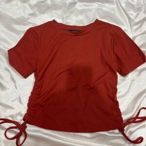Rust Red Short Sleeve Tie-Hem Women's Top